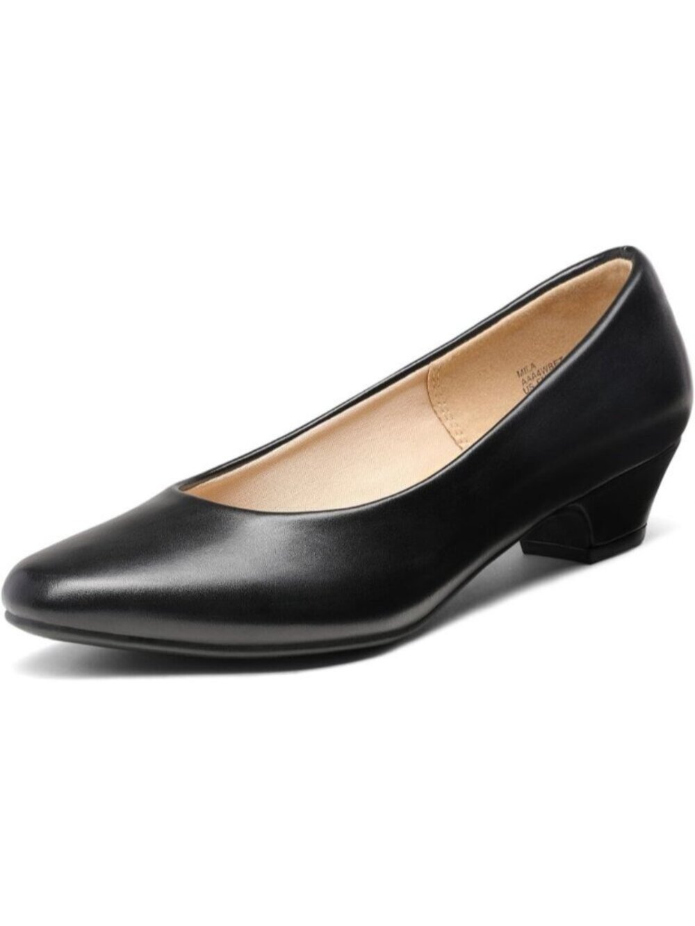 Women's Black Pu Round Toe Comfortable Low Chunky Block Heel Pump Dress Shoes